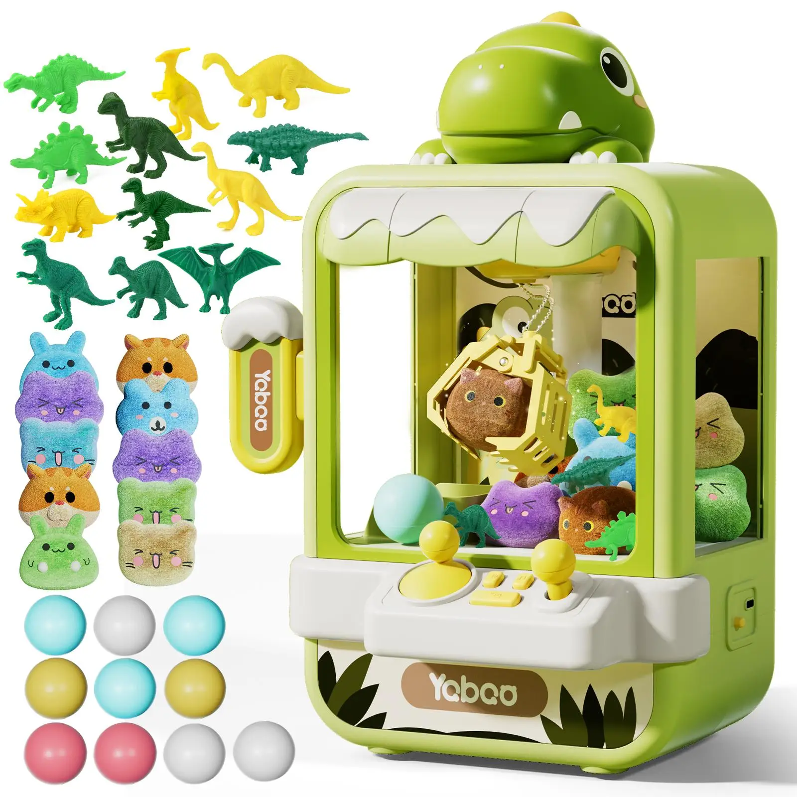Cute Dinosaur Design Grabber Machine, 1 Set USB & Battery Powered Mini Candy Vending Grabber Machine with Dinosaur Toys & Mini Dolls & Mini Eggs, Wint