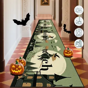 Halloween Long Strip Rug, Witch Pumpkin Design, Entryway Mat, Home Decor Carpet, Holiday Decoration Gift