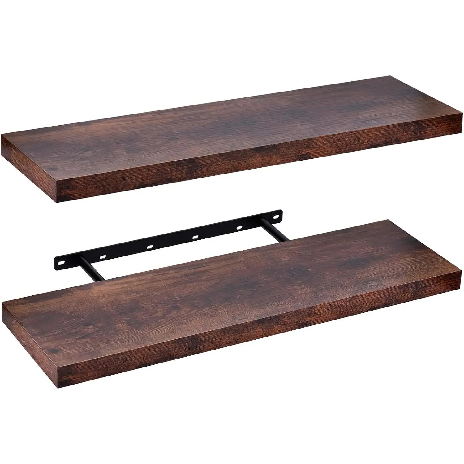 Modern Brown Floating Wall Shelves (2-Pack), 22lbs Load Capacity per Shelf, Concealed Installation, Decorative Shelving Set for Bedroom, Living Room