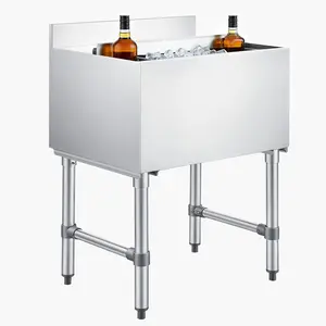 VEVOR Commercial Ice Bin, 65.1 Qt Max Capacity, 24x 19x 33 Inch Stainless Steel Ice Chest with Sliding Lid and Bottle Holders, Cooler Cart Cocktail Unit for Bar Restaurant Pub, NSF Certified