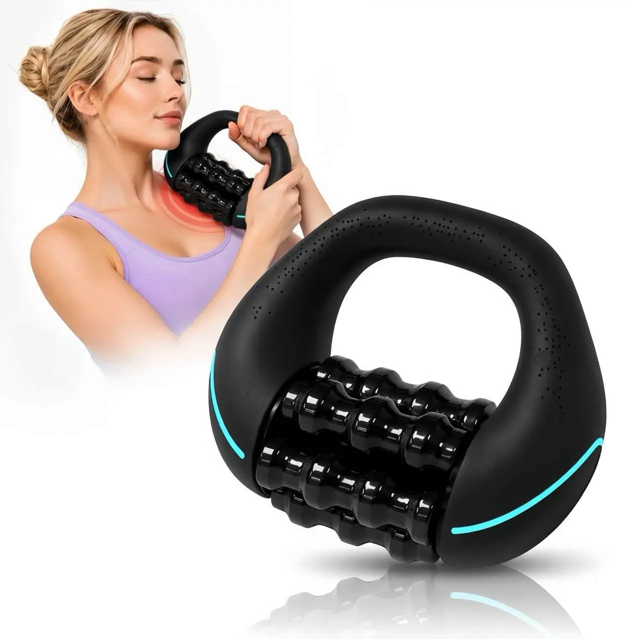 Unisex Massage Gun Electric Muscle Roller - 3-Speed Control Deep Tissue Back Massager, Handheld Percussive Body Massager with 6 Heads, 24 Massage Points, ABS Plastic for Post-Workout Recovery, Legs