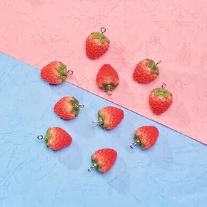 20pcs 3D Imitation Strawberry Shape Art Charms for DIY Key Chain Pendants Ornament Jewelry Making Accessories