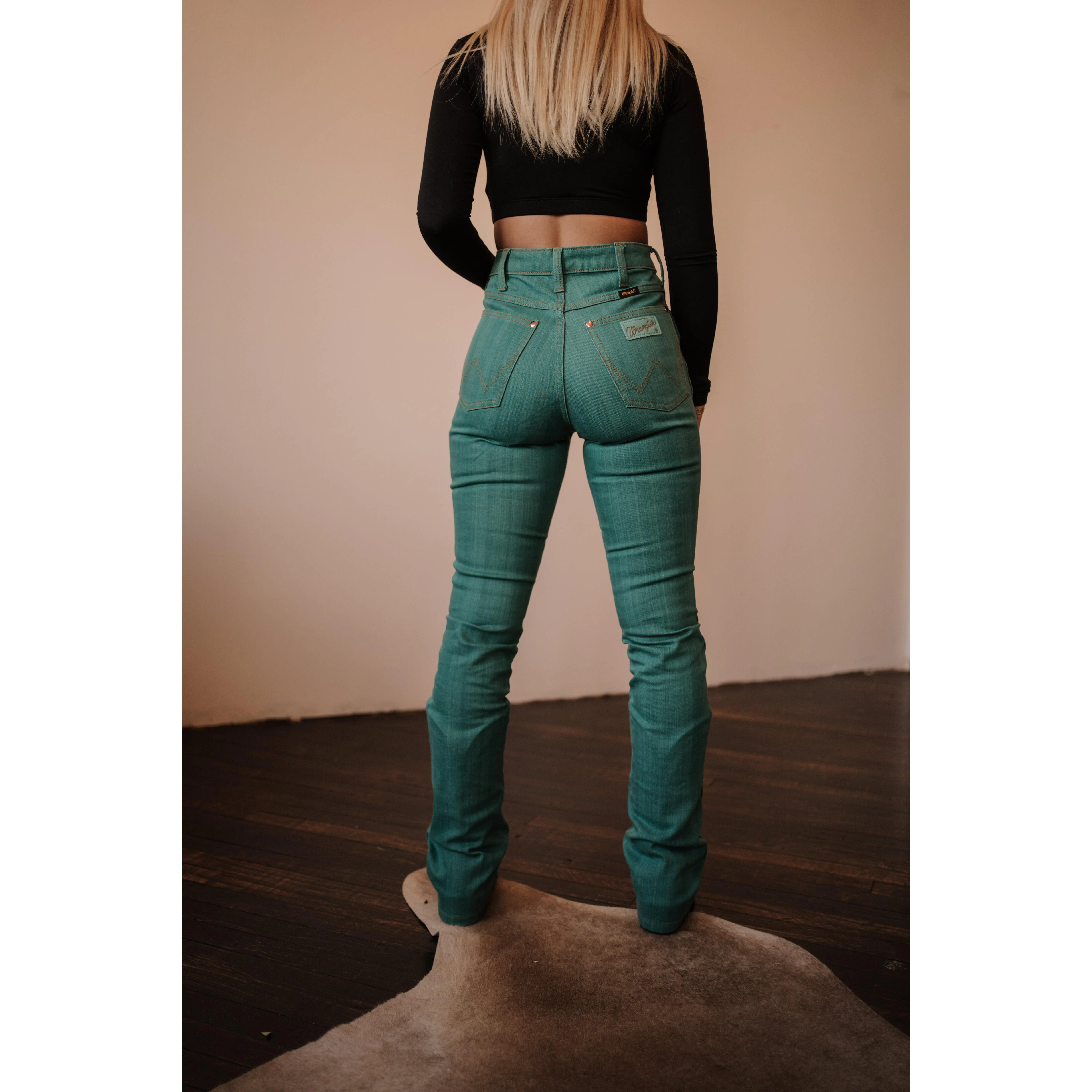 Wrangler Lainey Boot Hugger Turquoise, Bottoms, Western Wear For Women, Denim Pants