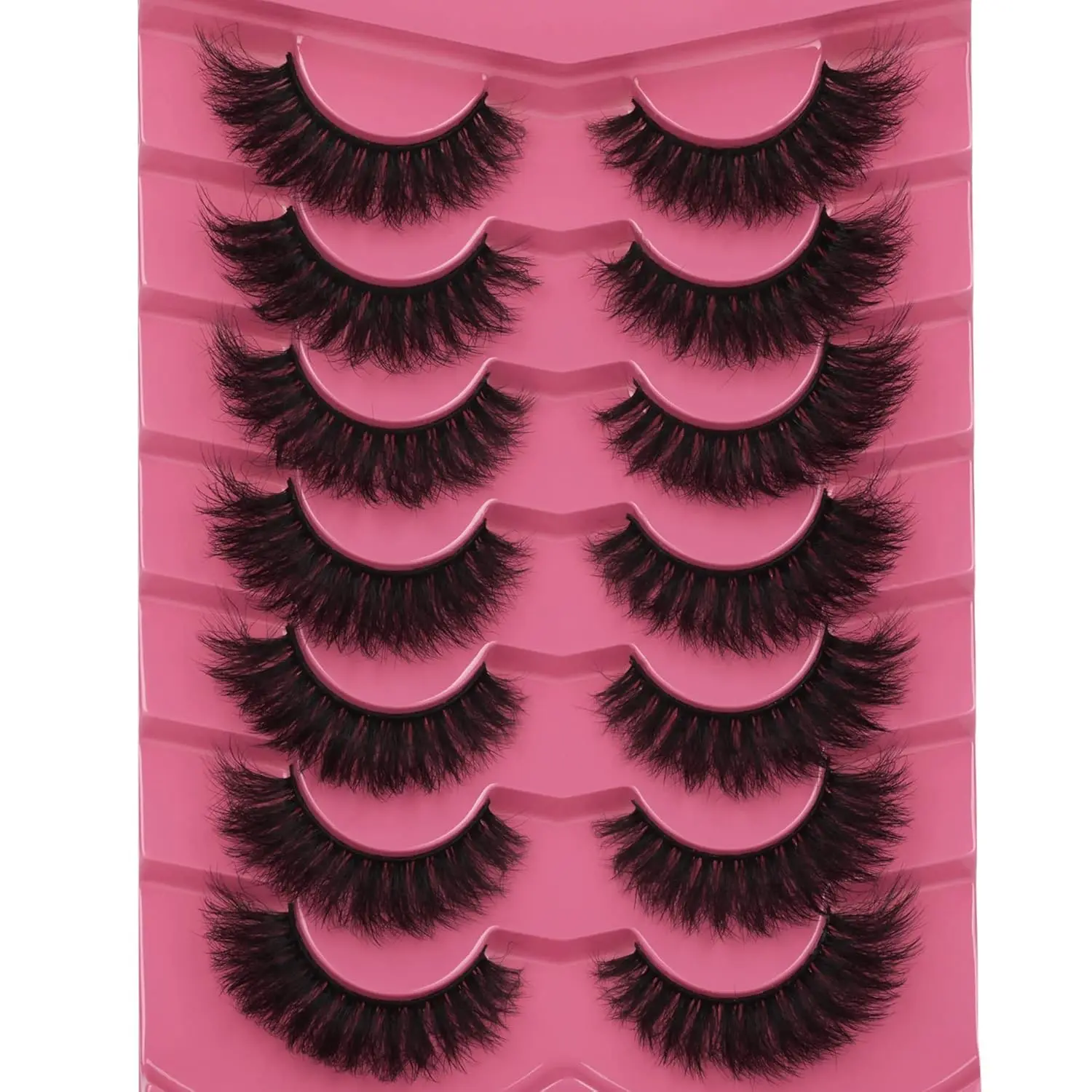 False Eyelashes Thick 8D Volume Wispy Faux Mink Lashes Cat-Eye 16 mm Dramatic Mink Lashes 7 Pairs Pack Eyelashes