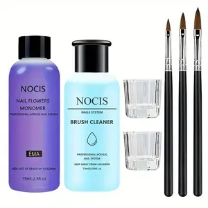 Professional Nail Art Nail Supplies Kit, Brush Cleaner & Acrylic Monomer & Brush & Cup, Complete Manicure Tool Care Kit, Nail Kit Set