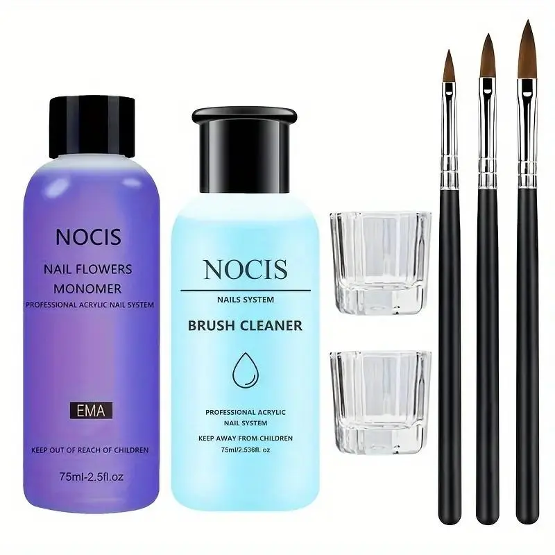 Professional Nail Art Nail Supplies Kit, Brush Cleaner & Acrylic Monomer & Brush & Cup, Complete Manicure Tool Care Kit, Nail Kit Set, Nail Tech Supplies