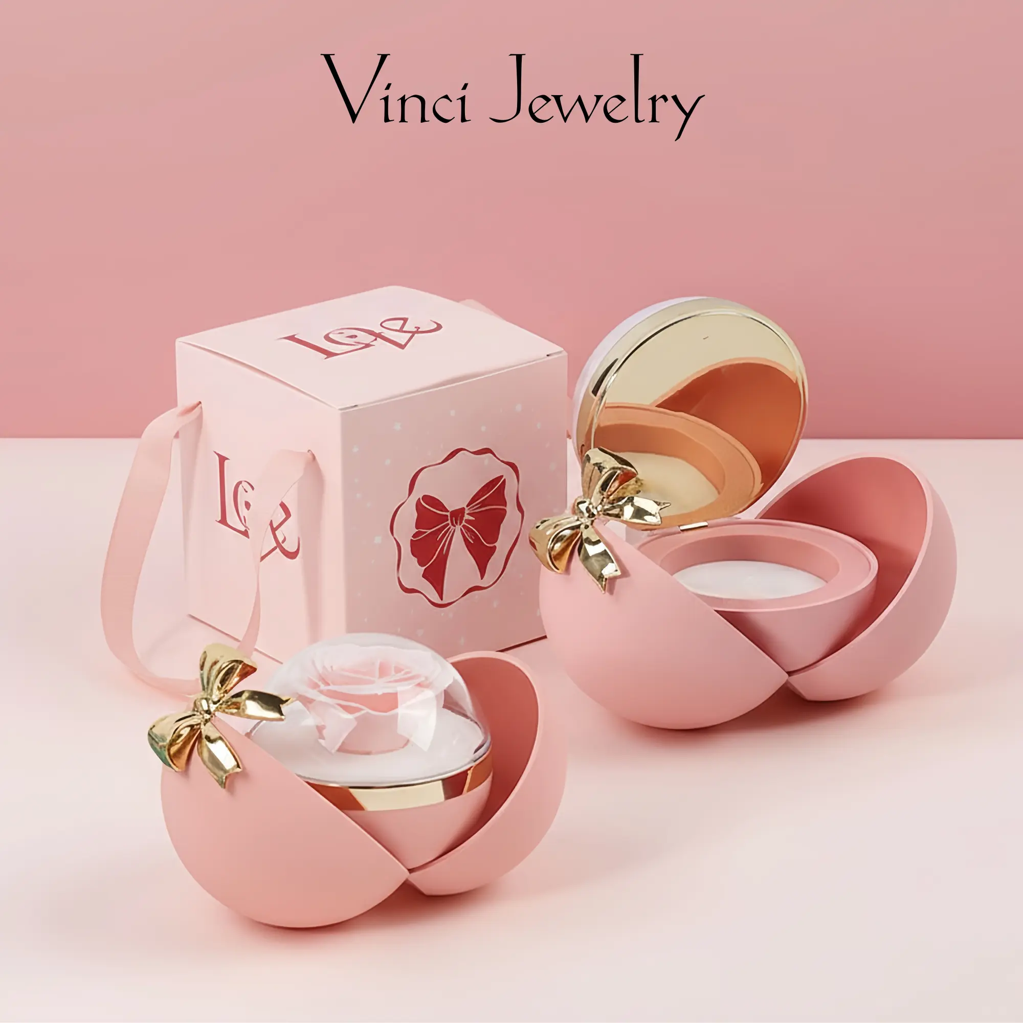 Exquisite Pink Preserved Real Rose Gift Box with Handbag, Luxurious Jewelry Love Gift Box, Creative Ring Box Necklace Box, Preserved Flowers Gifts for Girlfriend Women Mom Wife, Christmas Valentine's Day Anniversary Birthday Mothers Day for Her Elegant Pa