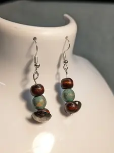 Vintage Upcycled Wood Bead Earrings - Dangles
