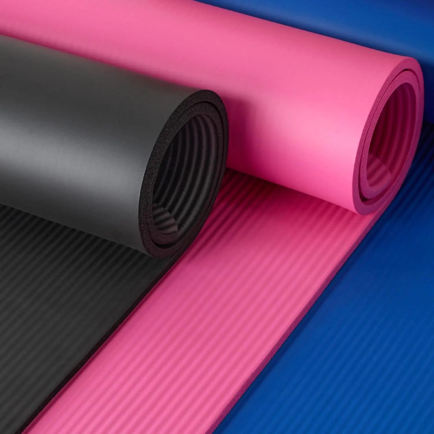 NBR Foam Exercise Mat - Half Inch (.5") Thick, Anti-Slip, Shock Absorb. Padded Support for Yoga/Pilates & Exercise & Fitness, with Carrying Strap, Nitrile Butadiene Rubber, Non-Slip, Stretching