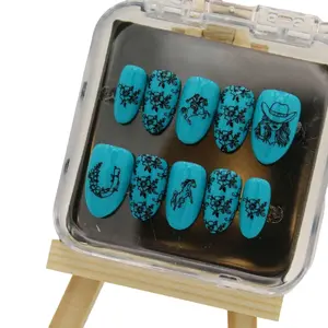 "Wyld Flowers" Western Press On Nail Set, Turquoise, Cowgirl, Rodeo
