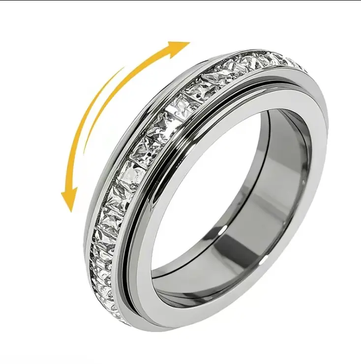 Virelyn B Anxiety Rings for Women and men Titanium Steel Spinner Fidget Band Rings Cubic Zirconia Relieving Anxiety Wedding Promise Lucky Rings Comfort Fit Size 5 to 12