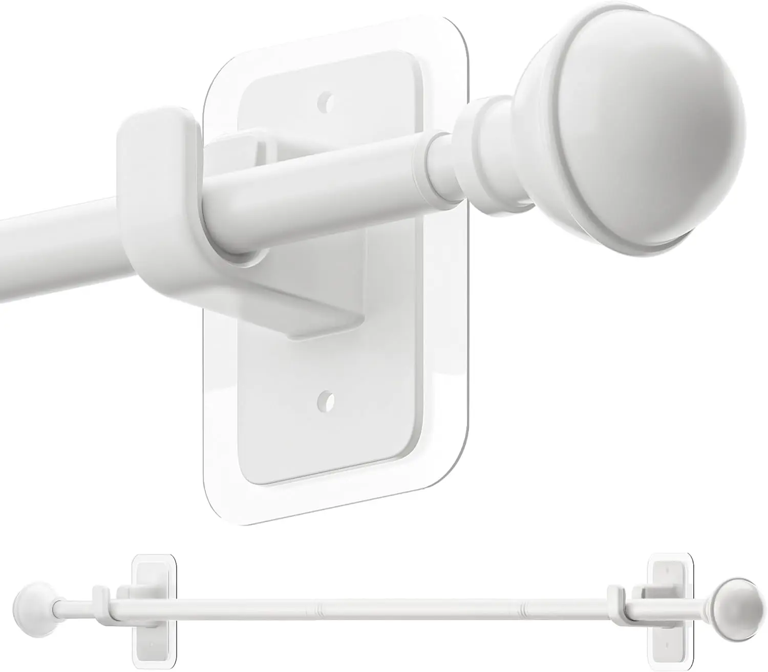 Matte Finish Telescopic No-Drill Curtain Rod for Windows (30-45 in), 5/8 in Diameter Renter-Friendly Drapery Rod for Apartments with Peel & Stick Adhesive Brackets, Damage-Free Setup, Adjustable, White, Curtain Mounting