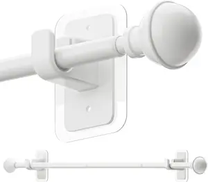 No Drill Curtain Rods for Window 28 to 47 Inches, 5/8 Inch Diameter Renter Friendly Drapery Rod with Adhesive Brackets without Drilling, Adjustable from 27 to 52 Inches, White