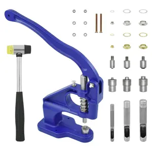 Grommet Tool Kit, Hand Press Grommet Machine Grommet Tool Kit Heavy Duty Grommet Press with Punch Hole Tools Accessories 3 Sizes Grommets Dies Double  Rubber Hammer for Fabric Tarps Leather Canvas