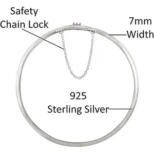 925 Sterling Silver 7MM Plain Solid Bangle Bracelet For Women 8" Inch Bangle