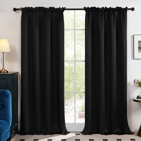 DECONOVO Ready Made Rod Pocket Blackout Curtains - 2 Panels, 85%-95% Light Blocking, Thermal Insulated, Sound Dampening, Low Iron, Window Heat Blocker, Modern Classic Curtains for Bedroom, Home Office Decor