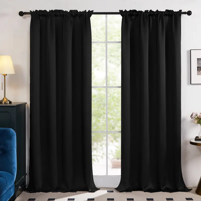 DECONOVO Ready Made Rod Pocket Blackout Curtains - 2 Panels, 85%-95% Light Blocking, Thermal Insulated, Sound Dampening, Low Iron, Window Heat Blocker, Modern Classic Curtains for Bedroom, Home Office Decor
