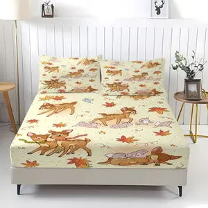 3-Piece Bambi Pattern Bedding Set, Comfortable Printed Design, Includes 1 Fitted Sheet & 2 Pillowcases, Non-Slip, Perfect Gift