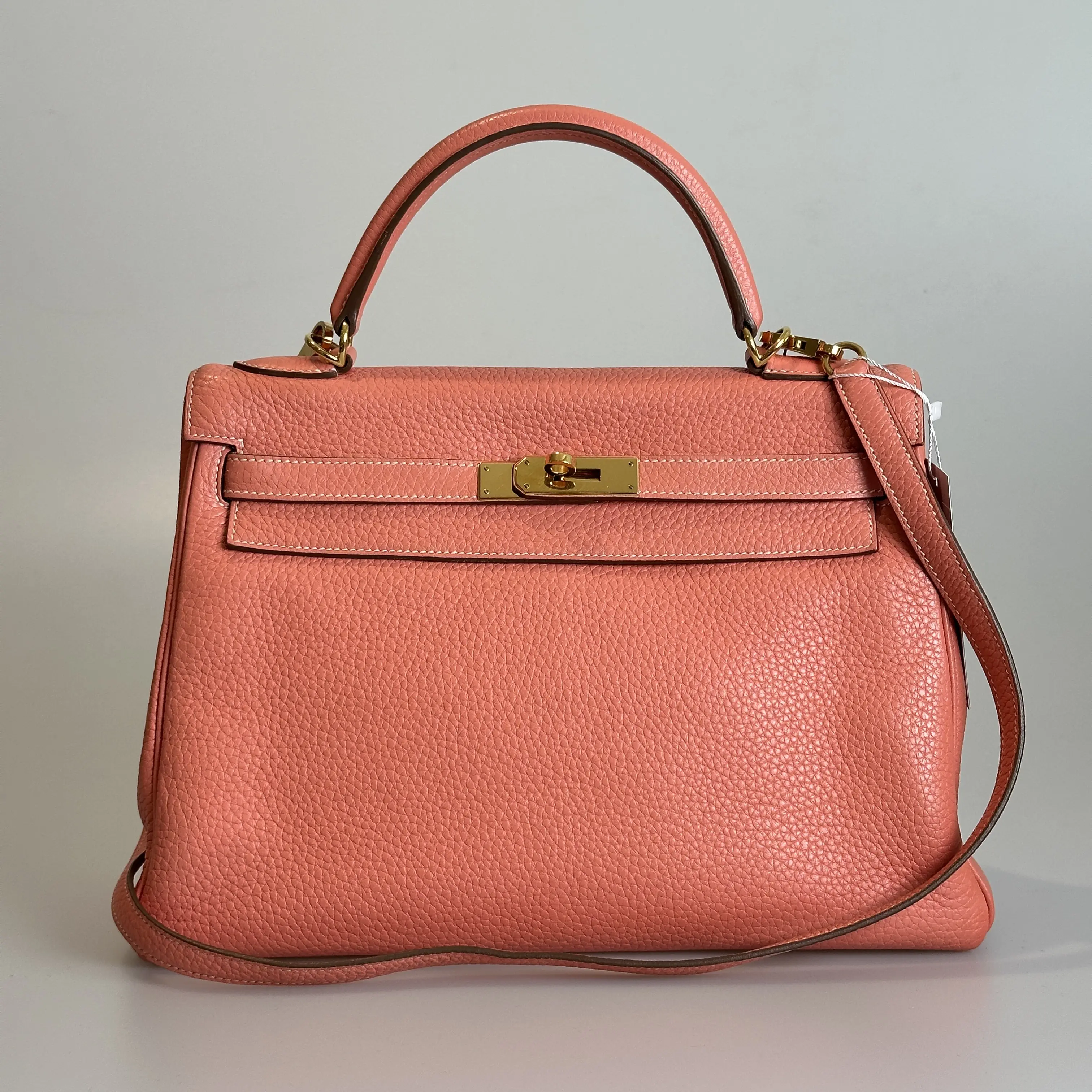 Pre-owned HERMÈS Togo Leather Top Handle Bag Hermes Kelly 32 Prawn Pink with Gold Hardware 94577864