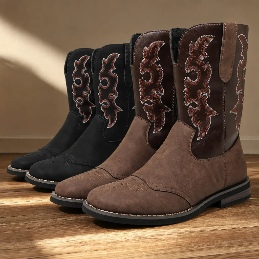 CYUW Men’s Western Cowboy Boots, Mid-Height Retro Men’s Boots, Classic Casual Shoes, Versatile for Everyday Wear