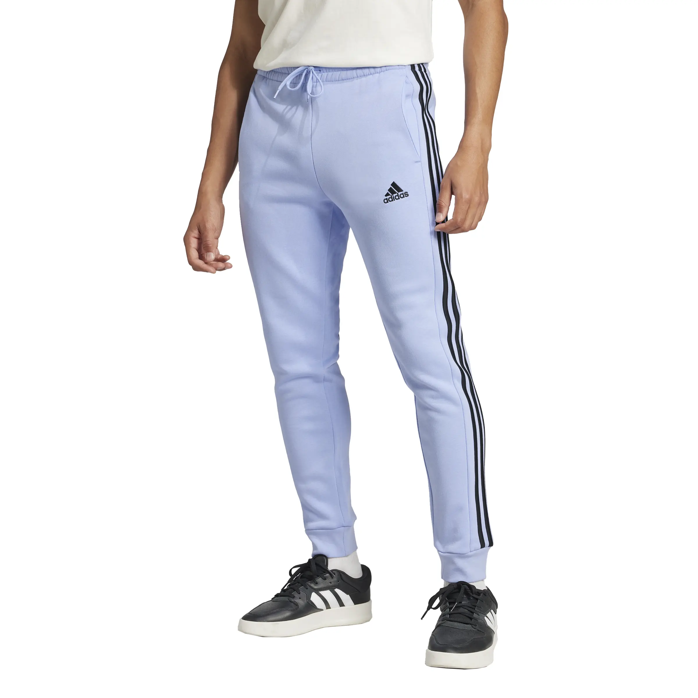 adidas Mens Essentials Fleece 3-Stripes Tapered Cuff Joggers Training Casual - Blue