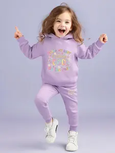 Girls Easter Cartoon Gradient Letter Flower Pattern Hoodie Pants Set, Casual Fitted Design, School & Leisure Wear, Trendy Lightweight