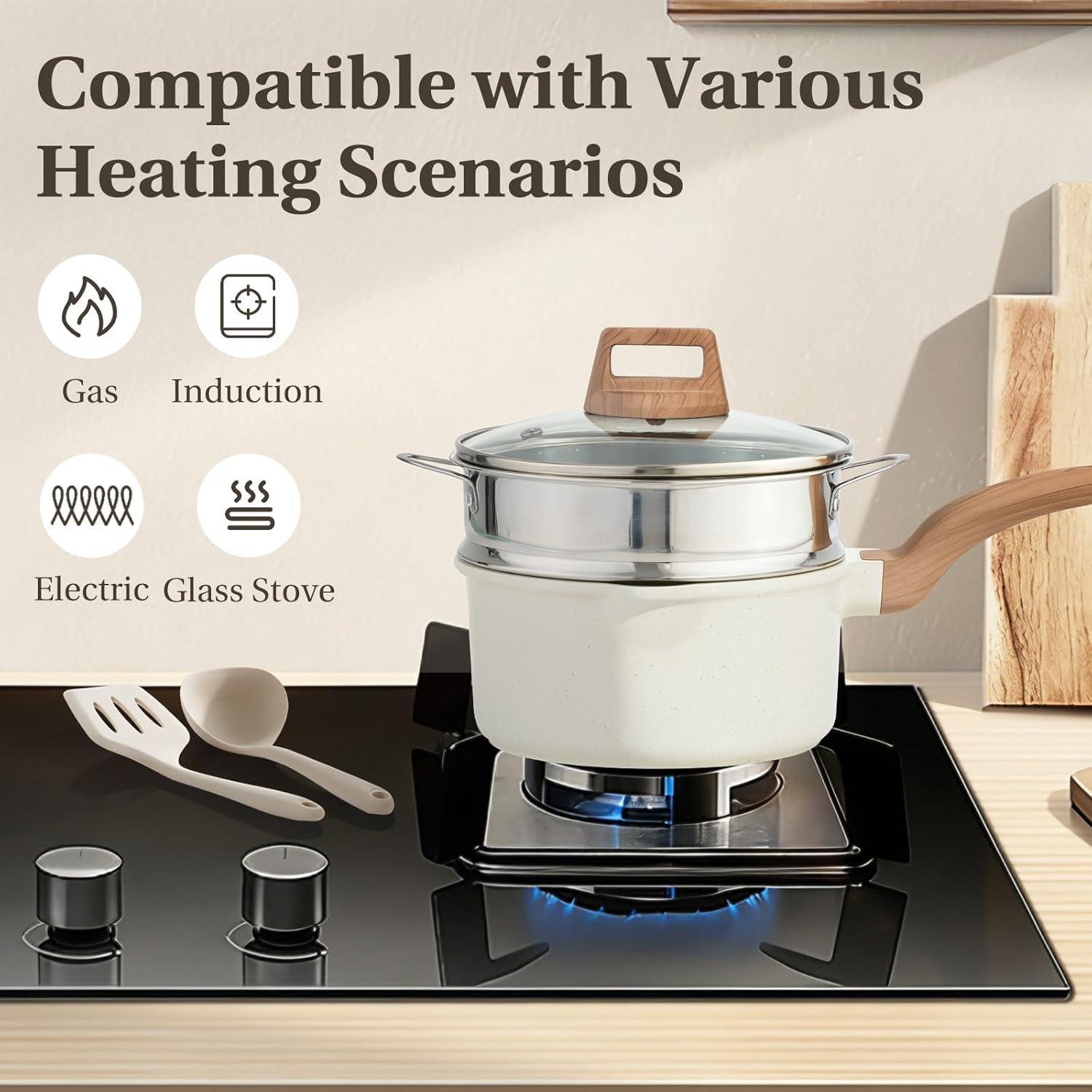 PFOA-Free Nonstick Cookware Set 25-Piece, Die-Cast Aluminum Kitchen Pots and Pans Set with Ceramic Coating, Induction Compatible Cookware Set Includes Frying Pans Saucepans Stockpots Steamer & Utensils PFOA-Free Nonstick Cookware Set 25-Piece, Die-Cast Aluminum Kitchen Pots and Pans Set with Ceramic Coating, Induction Compatible Cookware Set Includes Frying Pans Saucepans Stockpots Steamer & Utensils