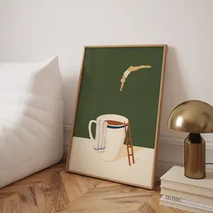 1 Piece Coffee Diver Canvas Art ​     - Modern fantasy-style coffee cup design, unframed vertical wall decoration, suitable for kitchen, bedroom, living room, and bathroom - trendy home decor for coffee lovers, coffee bar decoration, high-quality ink prin