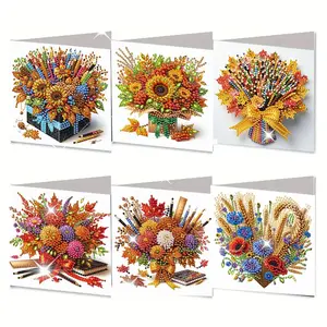 6pcs DIY Diamond Painting Greeting Cards, Handmade Beaded 5D Art Cards, Beautiful Cards, Paper Material, Unique Creative Design, Unique Designs, Perfect Holiday Gift, Diamond Painting Kit