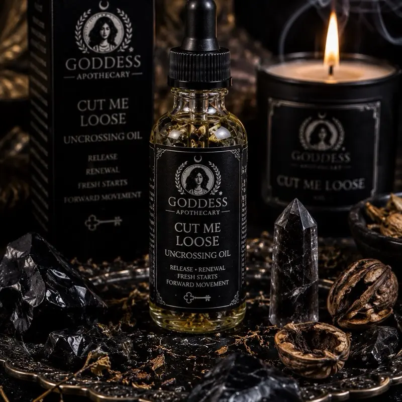 Goddess Apothecary Cut Me Loose Uncrossing Oil - Intention Blend Essential Oil for Wellness, Fitness, Healthy Herbal Aromatherapy Popular Magic Exclusive Ritual body massage Solar Plexus Thyme home care fragrance oil lover boy Crown Chakra holy land Organ