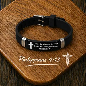 Inspirational Quote Bible Verse Cross Bracelets Faith Christian Philippians 4:13 Adjustable Bracelet,Gospel Religious Jewelry for Birthday / Familys Love Gift