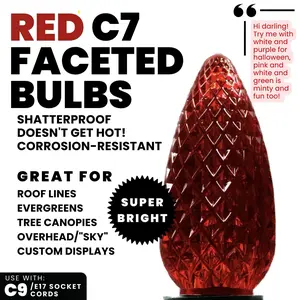 Ruby Red C9 Pro Installer's Shatterproof LED Faceted Bulbs, Dimmable, Commercial Grade, 25 Per Bag