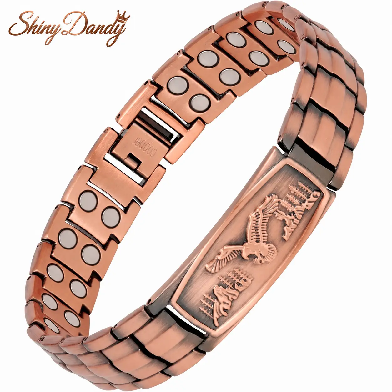 Shiny Dandy Magnetic 99.99% Pure Copper Bracelet for Men, Carved Eagle Pattern Jewelry with Adjustable Size, Anniversary & Thanksgiving Father's Day Gifts, Dimensions, Gift-Ready, Nickle And Lead Free, Eagle Carve, Ideal Gift For Father's Day