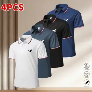 Men’s solid-color Polo shirt, 4-pack, new for summer—lightweight, comfortable, breathable, turn-down collar short-sleeve T-shirt, suitable for outdoor golf, tennis, and other sports.summervibes