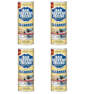 Bar Keepers Friend 21 oz. All-Purpose and Polish (4-Pack), Non-Abrasive Powder Cleaner for Stainless Steel Sinks & Cookware, Ceramic Glass Cooktops, Bathtubs, Countertops, Removes Rust, Hard Water Stains, Lime Scale, Tarnish, Bleach-Free, Antibacterial.