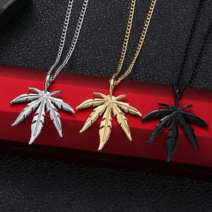 Men's Vintage Punk Maple Leaf Pendant Long Daily Necklace - Rock Titanium Charm, Stainless Steel Cuban Link Chain Choker, Fashion Costume Jewelry Accessory tarnish proof
