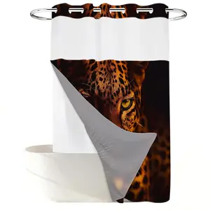 1PC 2D Flat Personalized Realistic Cheetah Face Shower Curtain, Wild Animal Design, Waterproof Detachable Liner Bathroom Curtain (No Hooks)