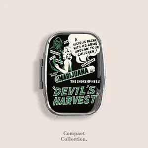 Devil's Harvest Marijuana Vintage Movie Poster Advertisement Small Pill Box Pill Organiser Ring Trinket Stash Medicine Vitamins Gum Tic Tacs Mint Metal Pill Bottle Case Dispenser Holder Travel Size gifts for girl For Boyfriend under 100 dollars