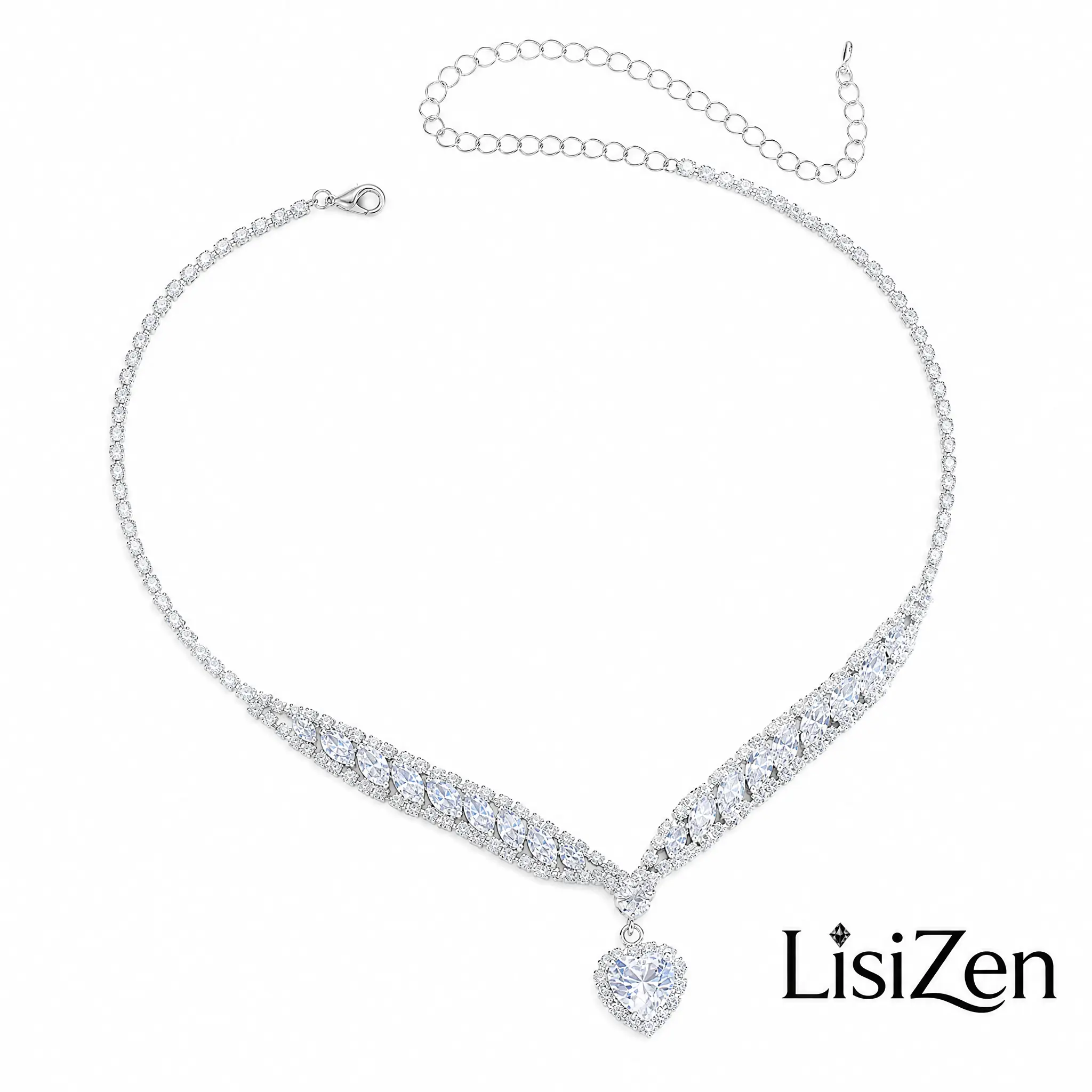 LisiZen Sparkly Heart Earrings and Necklace Set Elegant Clavicle Chain Jewelry DZXL4548/DZXL4549