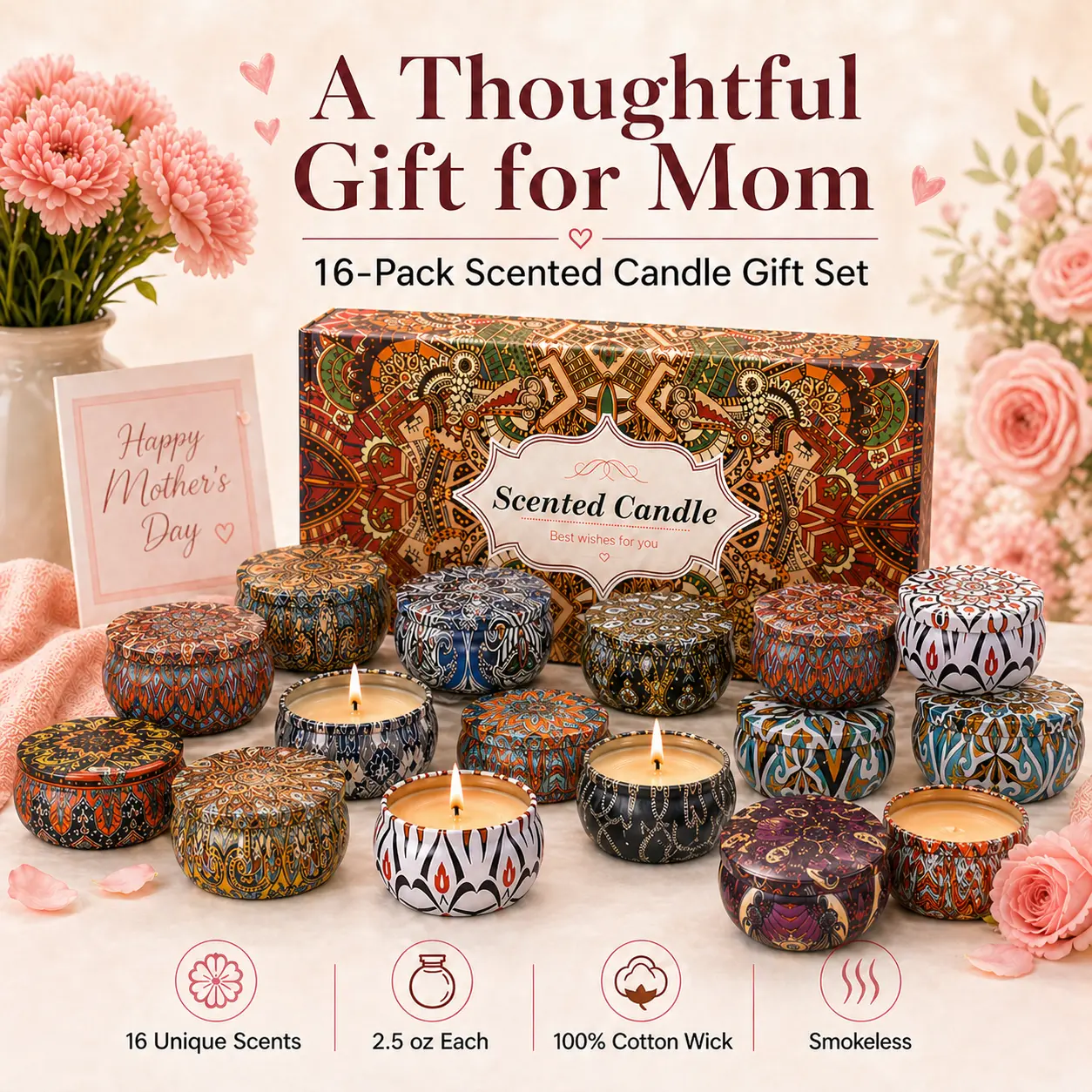 16-Piece Soy Wax Aromatherapy Candle Set |   16 Scents Including Spring, Apple Cinnamon, Vanilla & More |   120-Hour Burn Time, 2.5 oz Each |   Holiday Gift Set for Christmas, Halloween & Autumn Home Decor