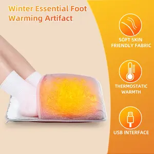 USB Powered Multifunctional Heated Pad with Thick Fleece Fabric Comfortable Warming Foot Warmer Portable Electric Heating Mat for Home Office or Travel