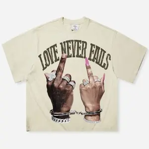 Love Never Fails Handcuff Graphic T-Shirt Oversized Streetwear Unisex 100% Cotton Baggy Hip Hop Tee