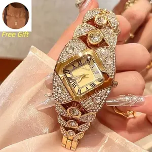 Luxury Full Diamond Bangle Bracelet Watch Women Fashion Stainless Steel Quartz Wristwatch 30M Waterproof Elegant Stylish Unique Gift Bling Jewelry