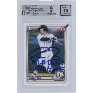 Spencer Torkelson Detroit Tigers Autographed 2020 Bowman Draft 1st Edition #BD-121 Beckett Fanatics Witnessed Authenticated 9/10 Rookie Card with "MLB Debut 4/8/2022" Inscription - Fanatics Authentic Certified