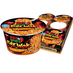 Nissin Hot & Spicy Fire Wok Molten Chili Chicken Flavor Top Ramen Bowl 4.37 Ounce Pack of 6 Convenient Beef Flavored Soup for Quick Meals instant food