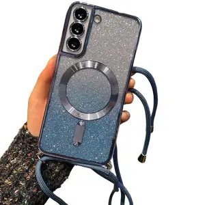 Crossbody Lanyard With Magsafe Case For Samsung Galaxy S25 S24 S23 S22 Ultra S23 FE Plus Magnetic Protection Soft Cover