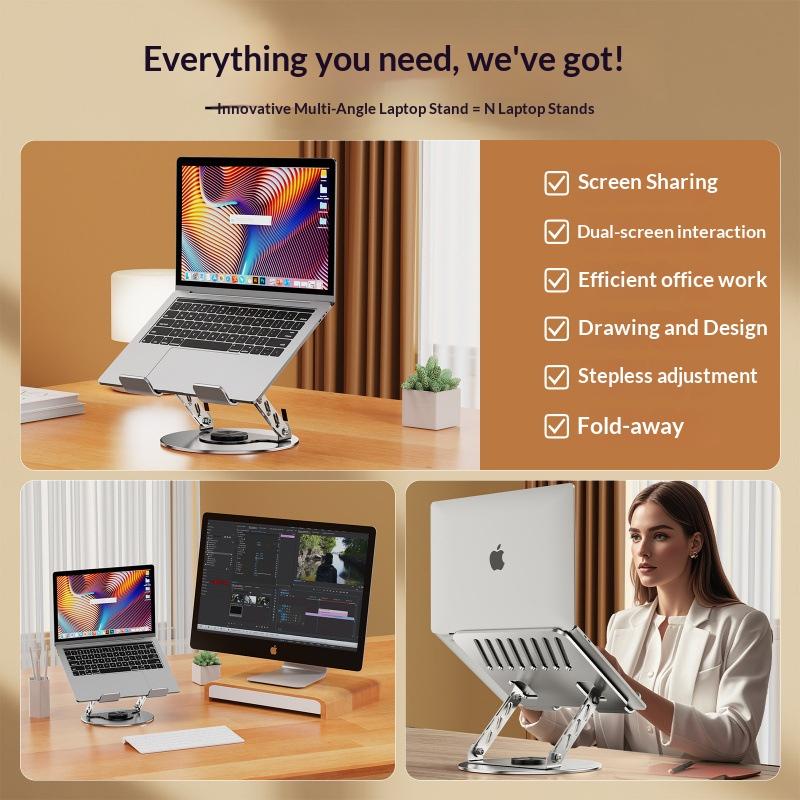 360° Rotating Laptop Stand. Adjustable Foldable Aluminum Laptop Stand, 2-in-1 Multifunctional Laptop Stand Hub for Gaming laptop & Mobile stand,Gray