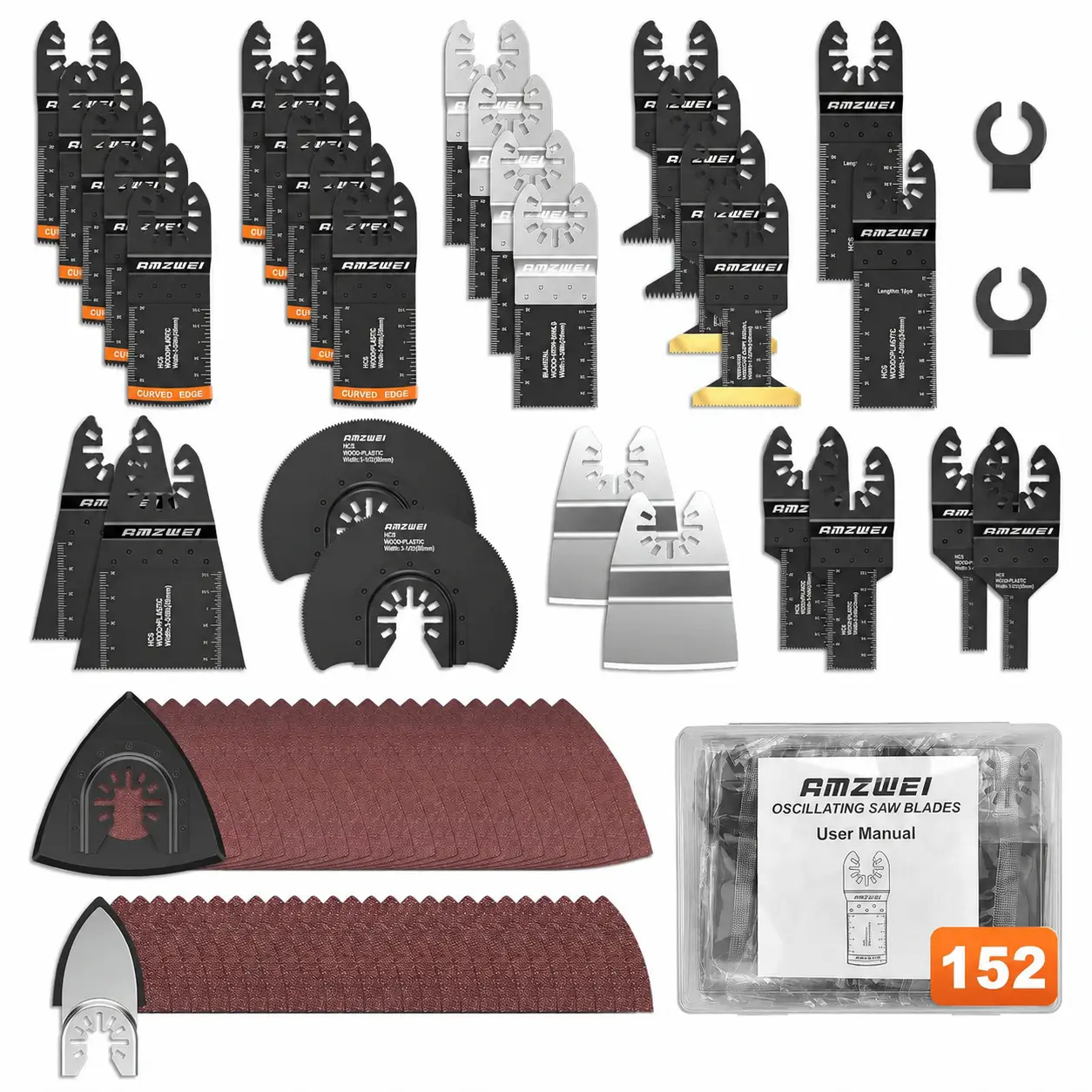 152 Titanium Coated Oscillating Saw Blades | Quick Release Multi Tool Blades Kits, Metal Wood, Sandpaper, Amzwei Brand,toolupgrade