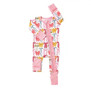 Eliza RUFFLE ZIP Soft & Comfortable Baby Romper with 2-Way Zipper for Easy Diaper Changes Bamboo Viscose Fabric Mitten Cuffs & Fold-Over Feet Newborn to 24m