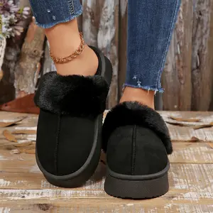 Women's Christmas Print Slippers Plush Lined Platform Mule Indoor Outdoor Shoes for Holiday